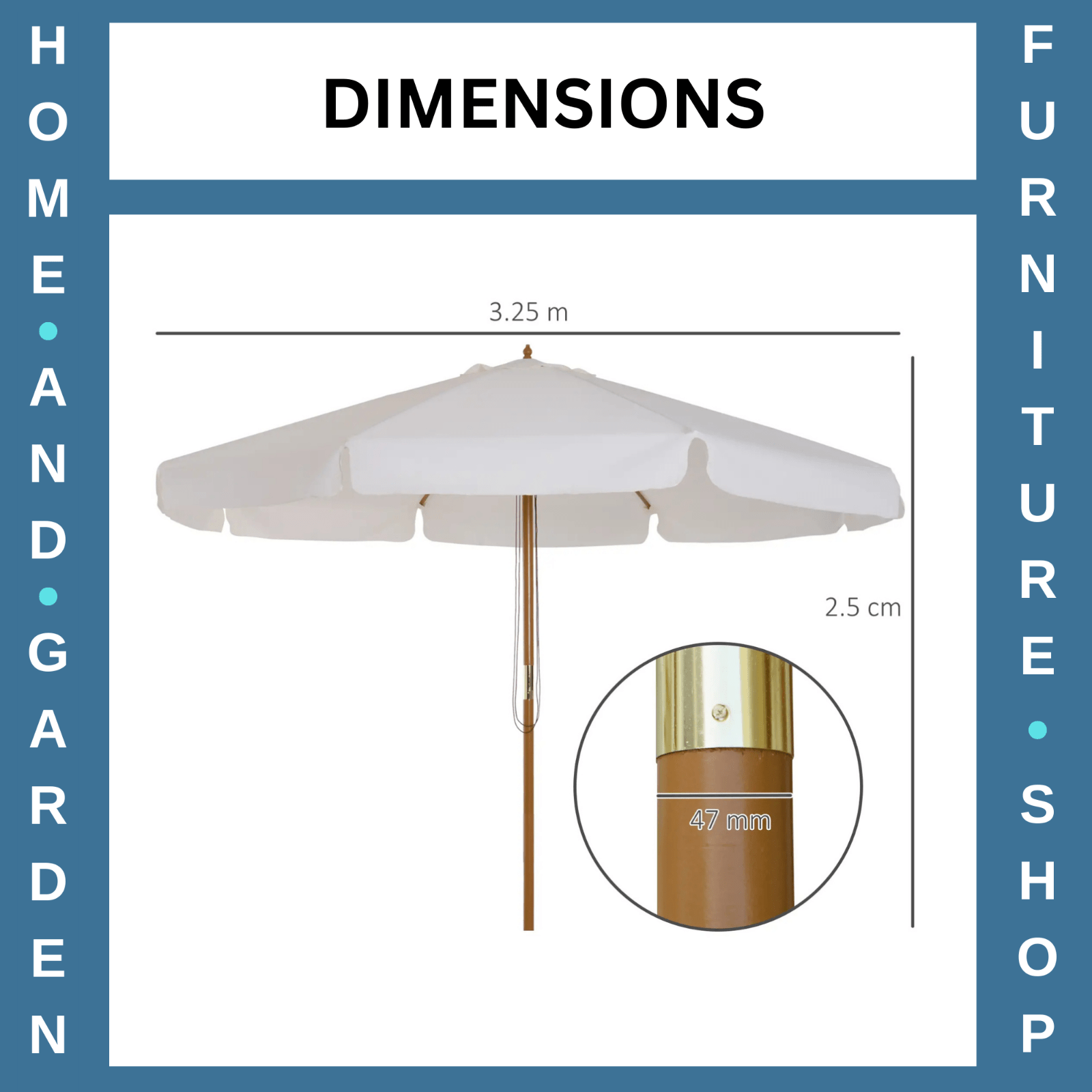 3.3m Garden Parasol Umbrella Outdoor Sun Shade Canopy w/ Bamboo Ribs Wooden Pole - Home and Garden Furniture Shop - rustic - furniture