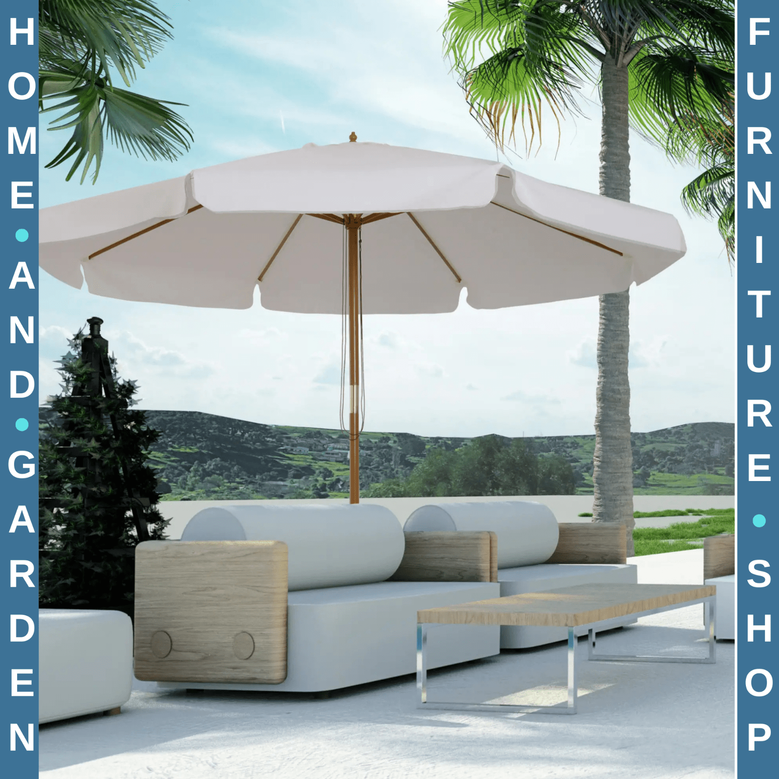 3.3m Garden Parasol Umbrella Outdoor Sun Shade Canopy w/ Bamboo Ribs Wooden Pole - Home and Garden Furniture Shop - rustic - furniture