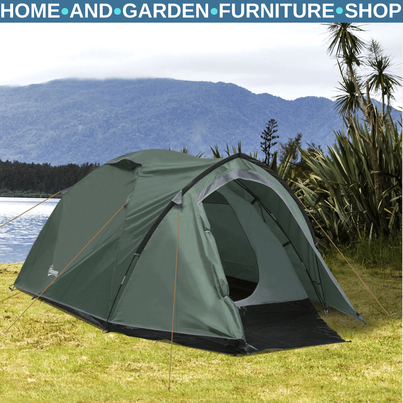 3–4 Person Dome Tent with Large Windows Waterproof Shelter for Family Camping - Home and Garden Furniture Shop - rustic - furniture