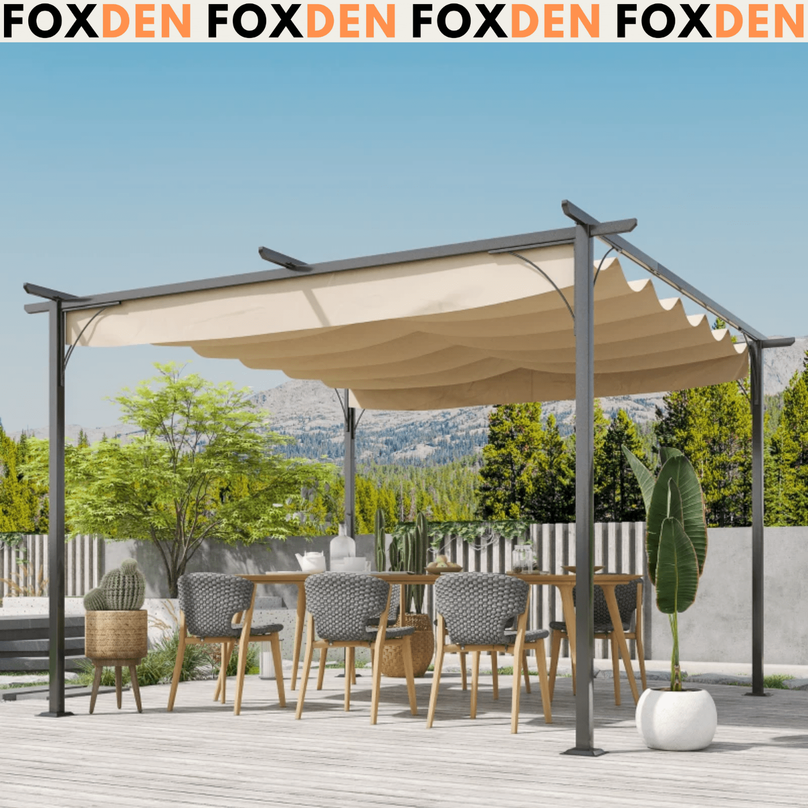 3.5 x 3.5m Metal Pergola Patio Gazebo Porch Awning Retractable Canopy Sun Shade - Home and Garden Furniture Shop - rustic - furniture