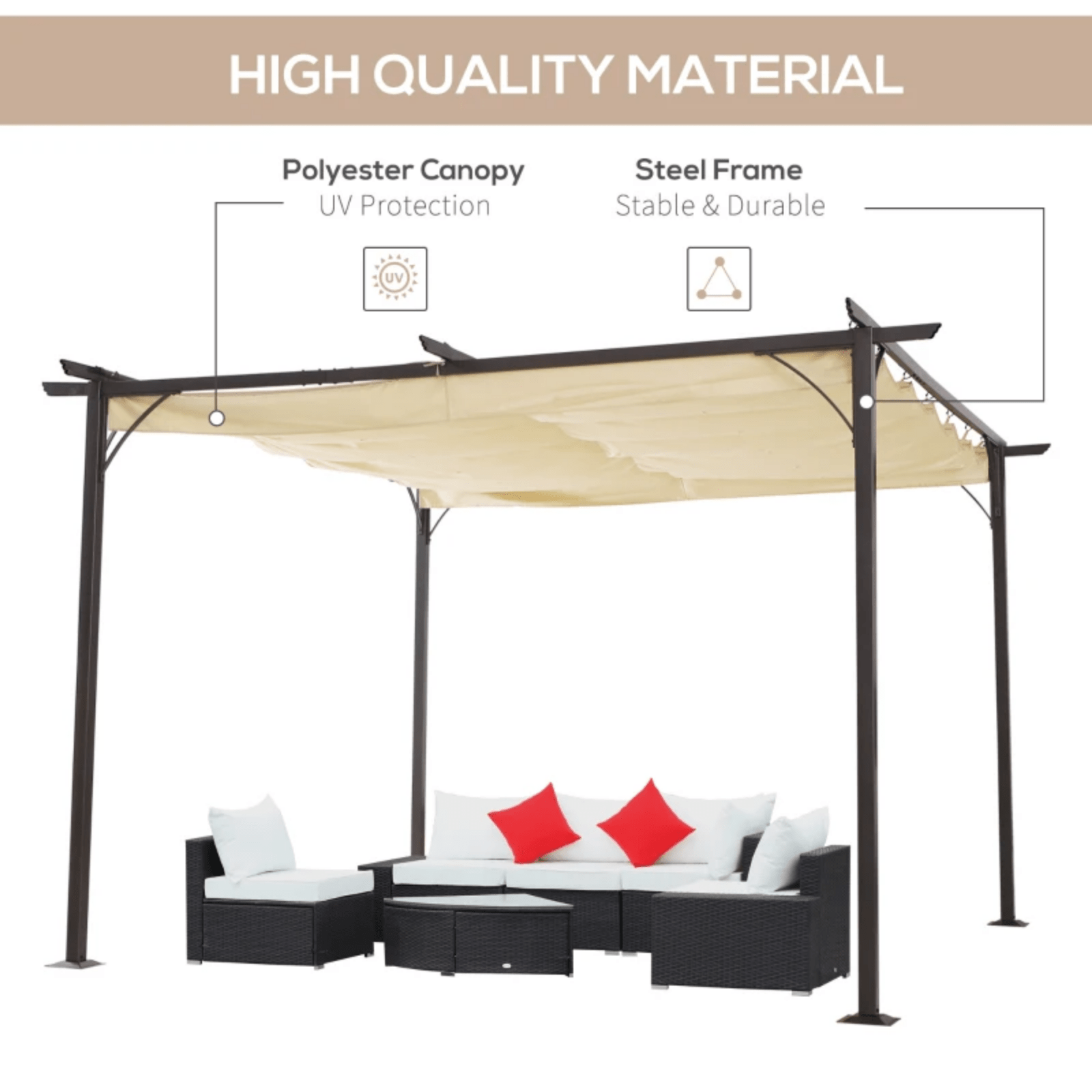 3.5 x 3.5m Metal Pergola Patio Gazebo Porch Awning Retractable Canopy Sun Shade - Home and Garden Furniture Shop - rustic - furniture