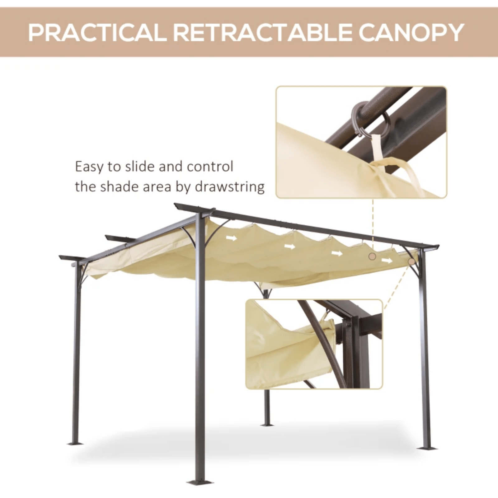 3.5 x 3.5m Metal Pergola Patio Gazebo Porch Awning Retractable Canopy Sun Shade - Home and Garden Furniture Shop - rustic - furniture