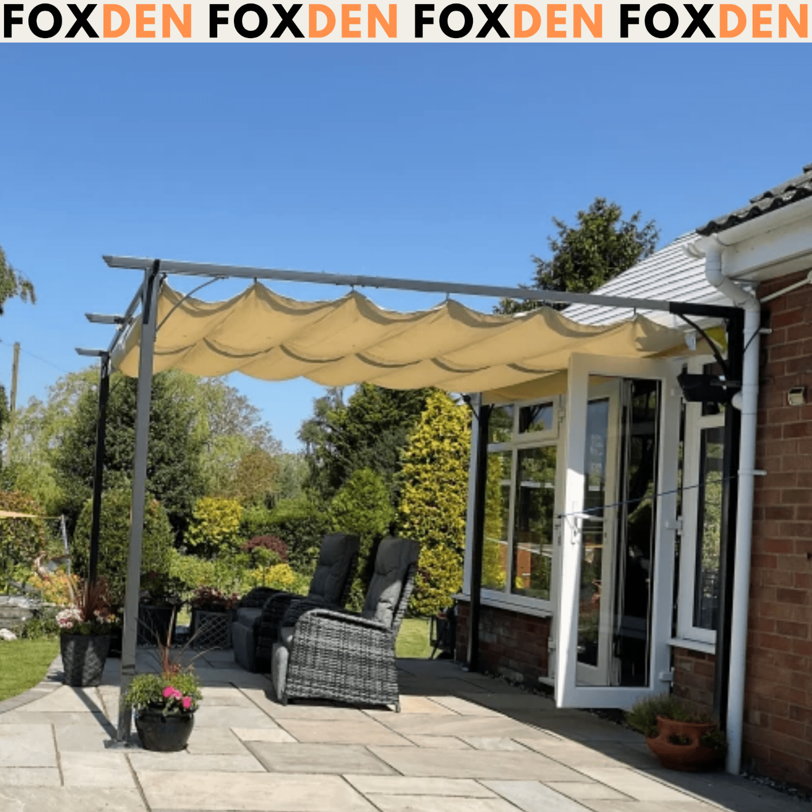 3.5 x 3.5m Metal Pergola Patio Gazebo Porch Awning Retractable Canopy Sun Shade - Home and Garden Furniture Shop - #rustic - furniture#