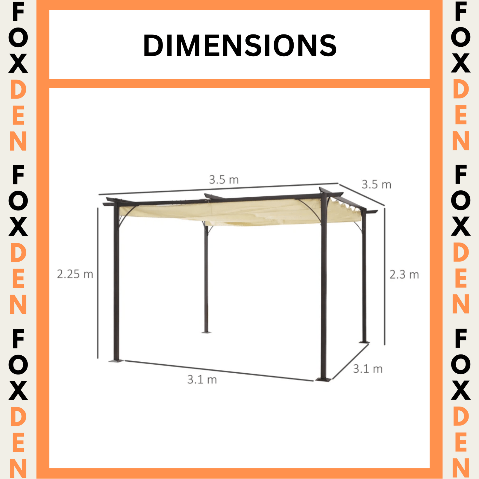 3.5 x 3.5m Metal Pergola Patio Gazebo Porch Awning Retractable Canopy Sun Shade - Home and Garden Furniture Shop - rustic - furniture