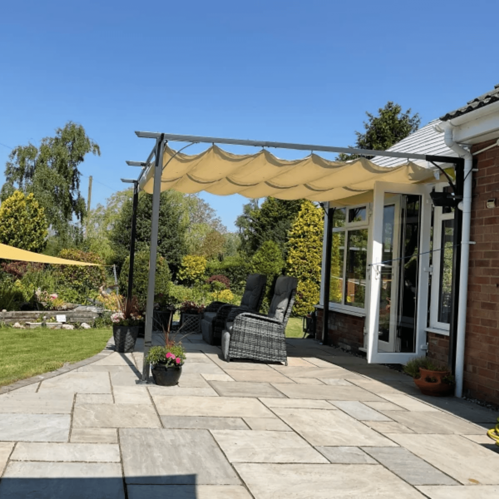 3.5 x 3.5m Metal Pergola Patio Gazebo Porch Awning Retractable Canopy Sun Shade - Home and Garden Furniture Shop - #rustic - furniture#