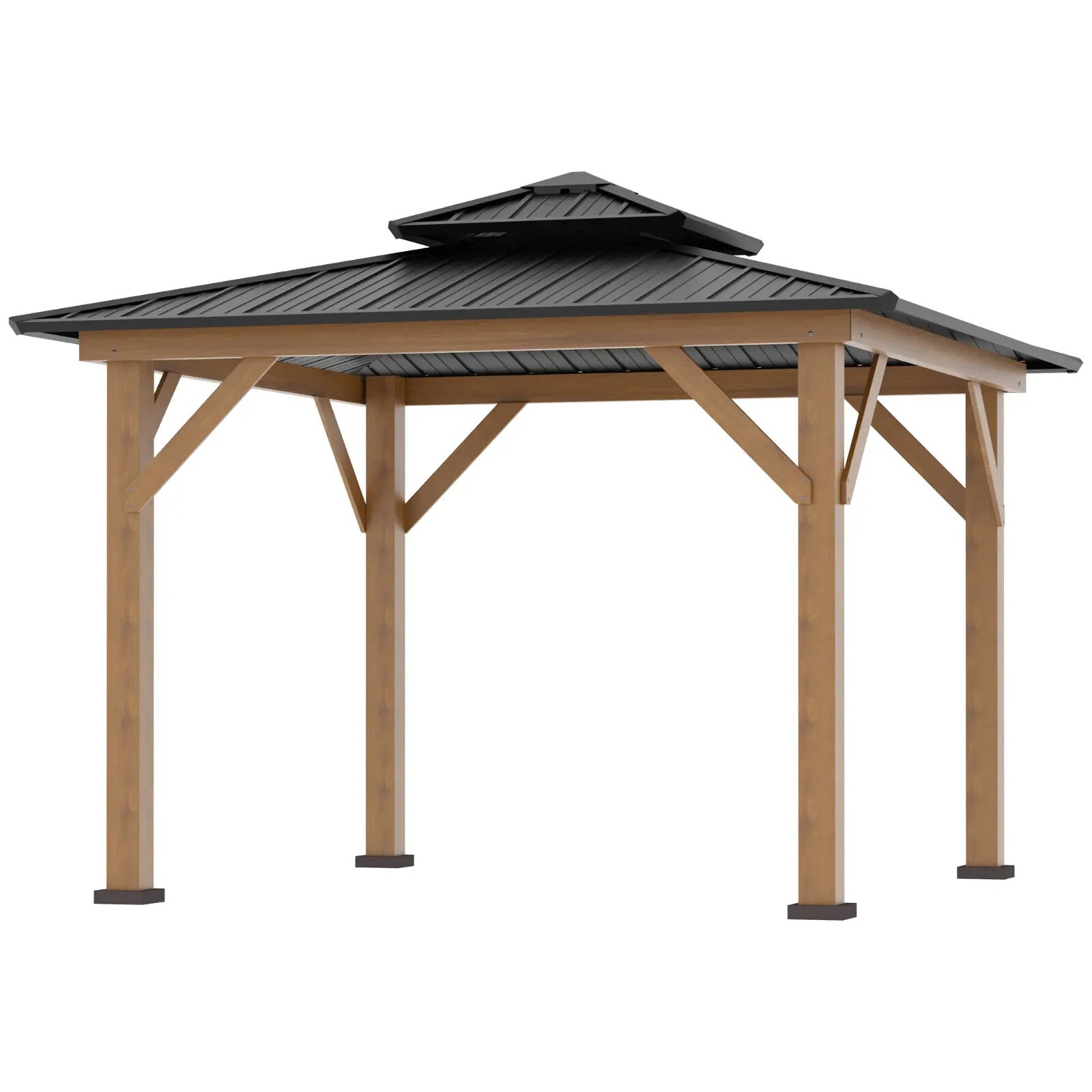 3.5 x 3.5m Outdoor Hardtop Gazebo with 2 Tier Roof and Solid Wood Frame Shelter - Home and Garden Furniture Shop - rustic - furniture