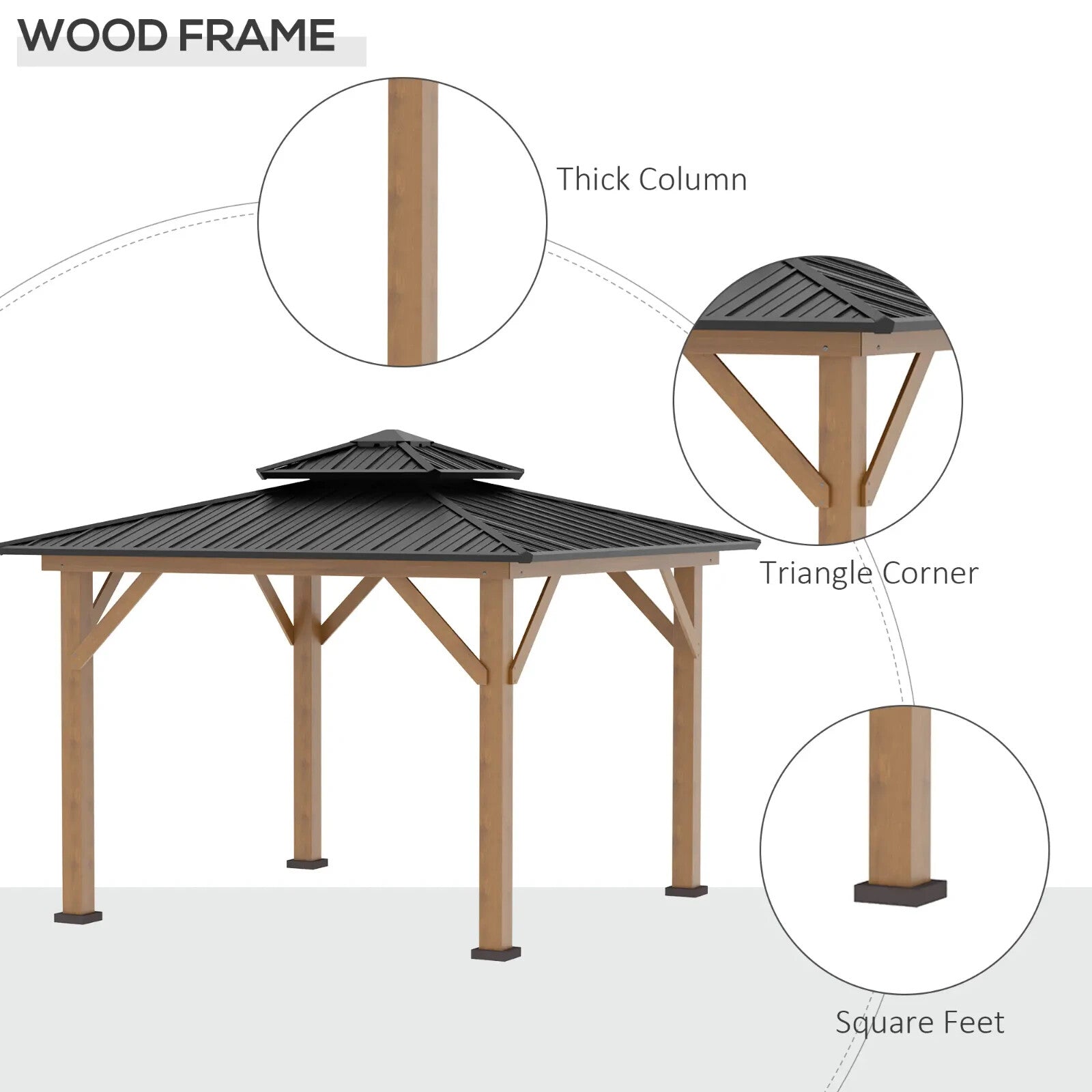 3.5 x 3.5m Outdoor Hardtop Gazebo with 2 Tier Roof and Solid Wood Frame Shelter - Home and Garden Furniture Shop - rustic - furniture