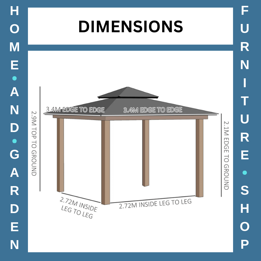 3.5 x 3.5m Outdoor Hardtop Gazebo with 2 Tier Roof and Solid Wood Frame Shelter - Home and Garden Furniture Shop - rustic - furniture
