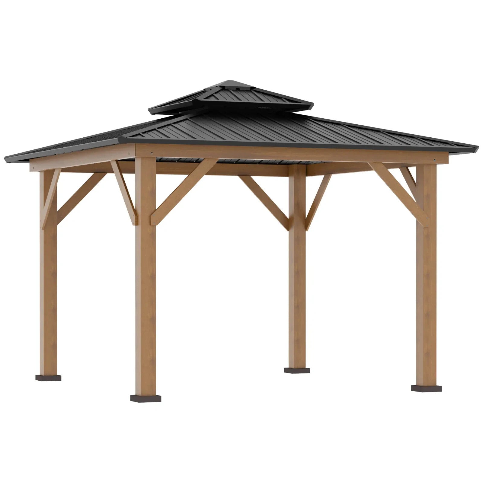 3.5 x 3.5m Outdoor Hardtop Gazebo with 2 Tier Roof and Solid Wood Frame Shelter - Home and Garden Furniture Shop - rustic - furniture