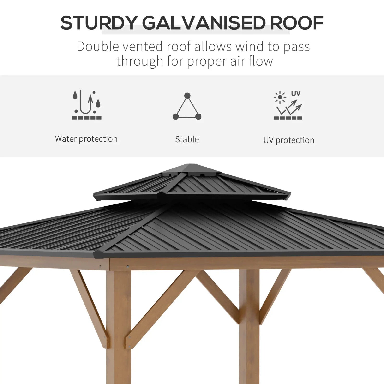 3.5 x 3.5m Outdoor Hardtop Gazebo with 2 Tier Roof and Solid Wood Frame Shelter - Home and Garden Furniture Shop - rustic - furniture