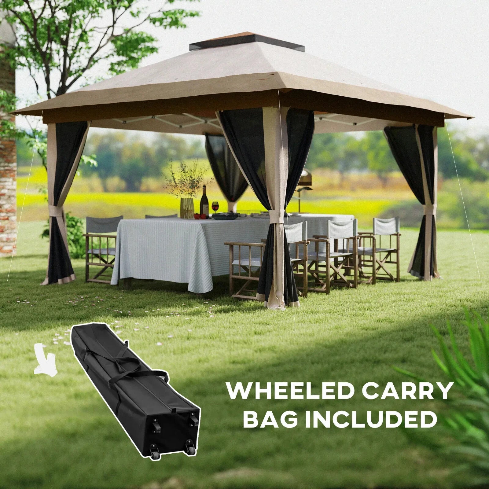 3.6 x 3.6 m Pop Up Gazebo with Mesh Sides Height Adjustable Event Tent w/ Wheels - Home and Garden Furniture Shop - rustic - furniture