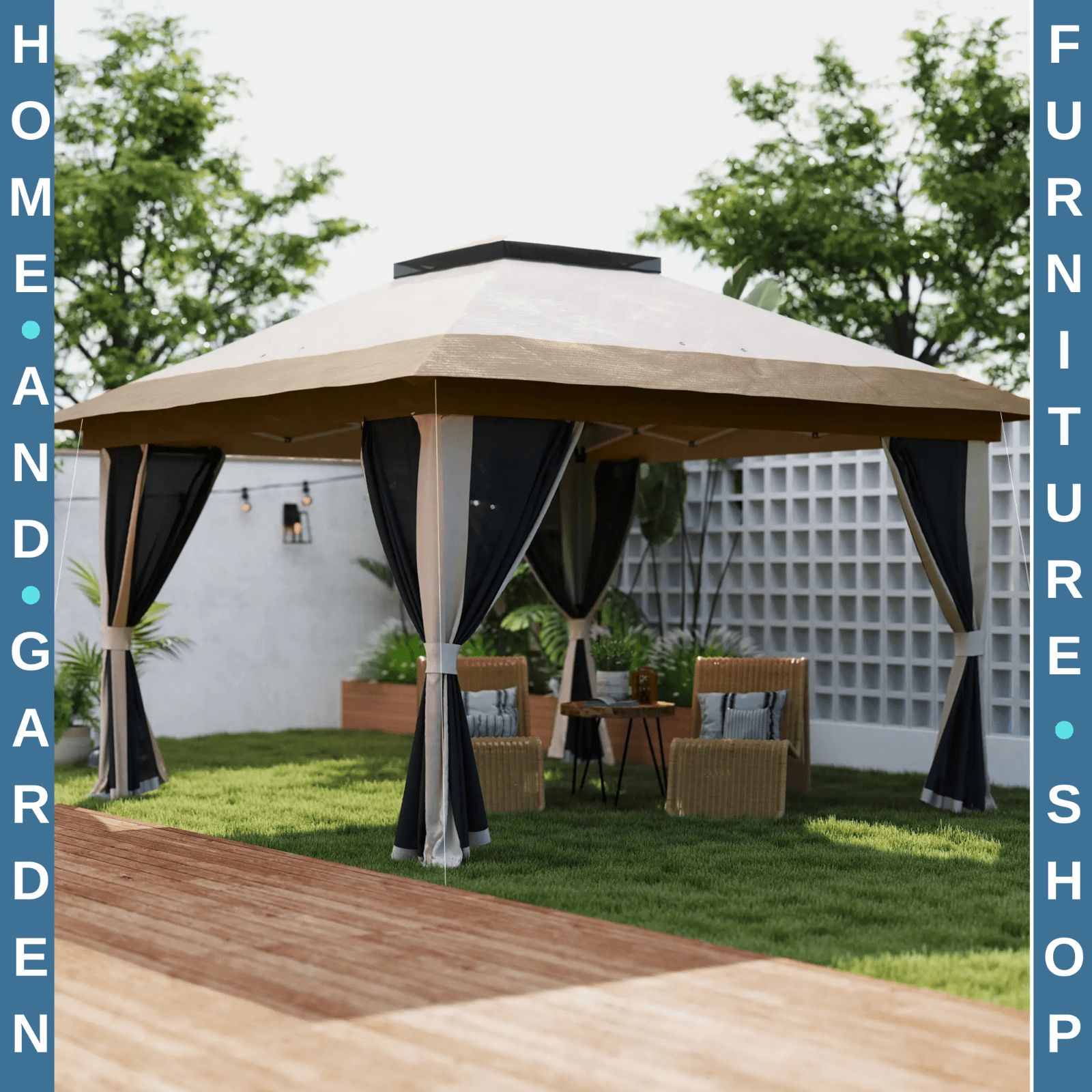 3.6 x 3.6 m Pop Up Gazebo with Mesh Sides Height Adjustable Event Tent w/ Wheels - Home and Garden Furniture Shop - rustic - furniture