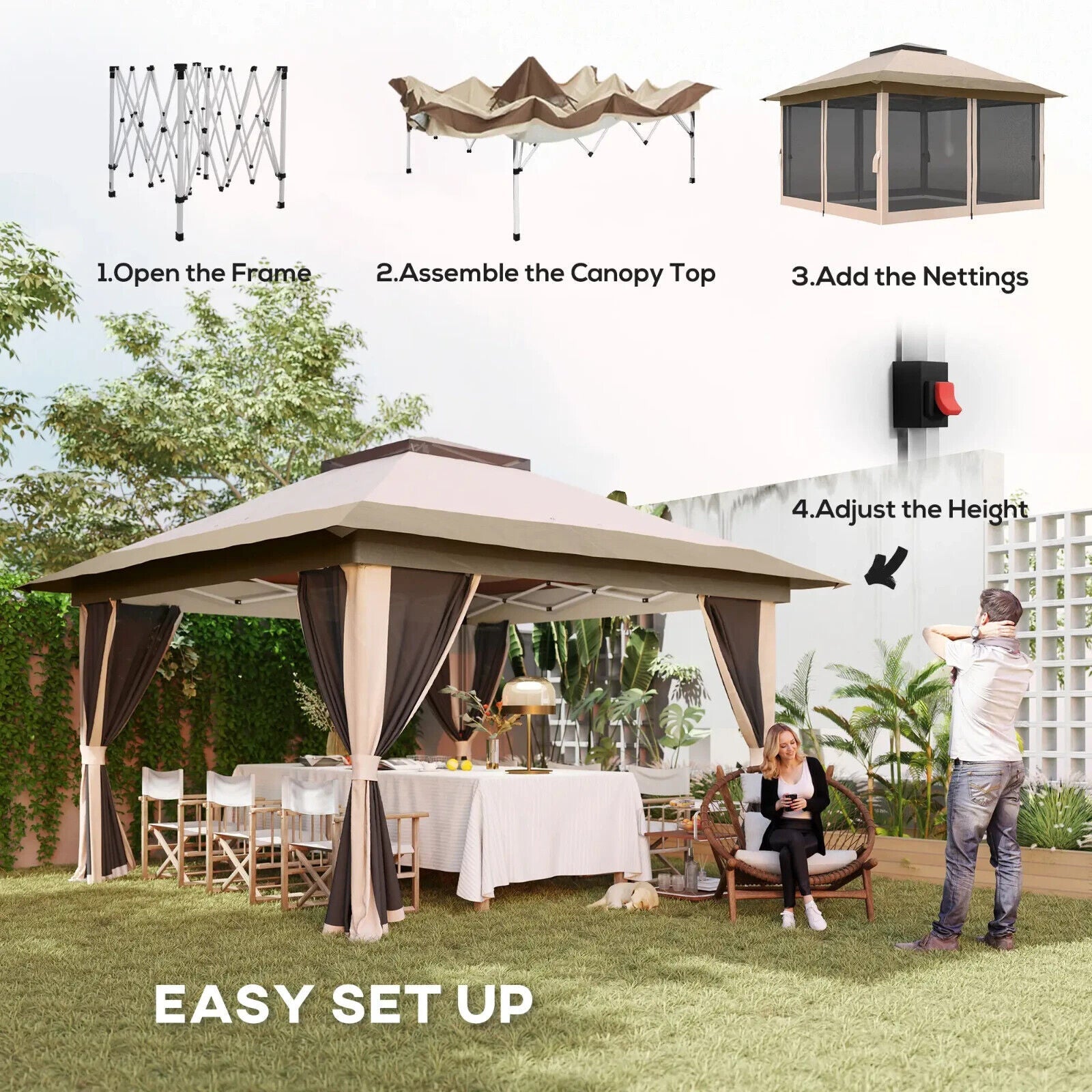 3.6 x 3.6 m Pop Up Gazebo with Mesh Sides Height Adjustable Event Tent w/ Wheels - Home and Garden Furniture Shop - #rustic - furniture#