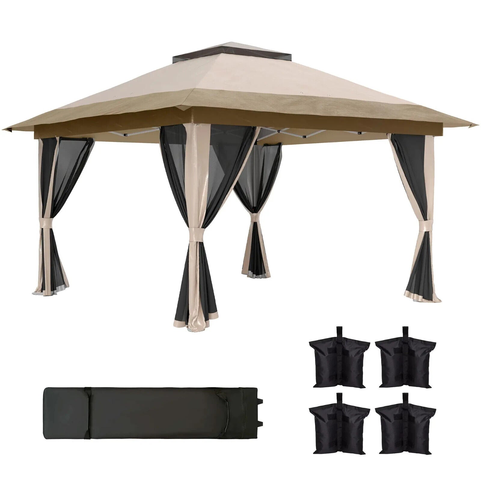 3.6 x 3.6 m Pop Up Gazebo with Mesh Sides Height Adjustable Event Tent w/ Wheels - Home and Garden Furniture Shop - #rustic - furniture#
