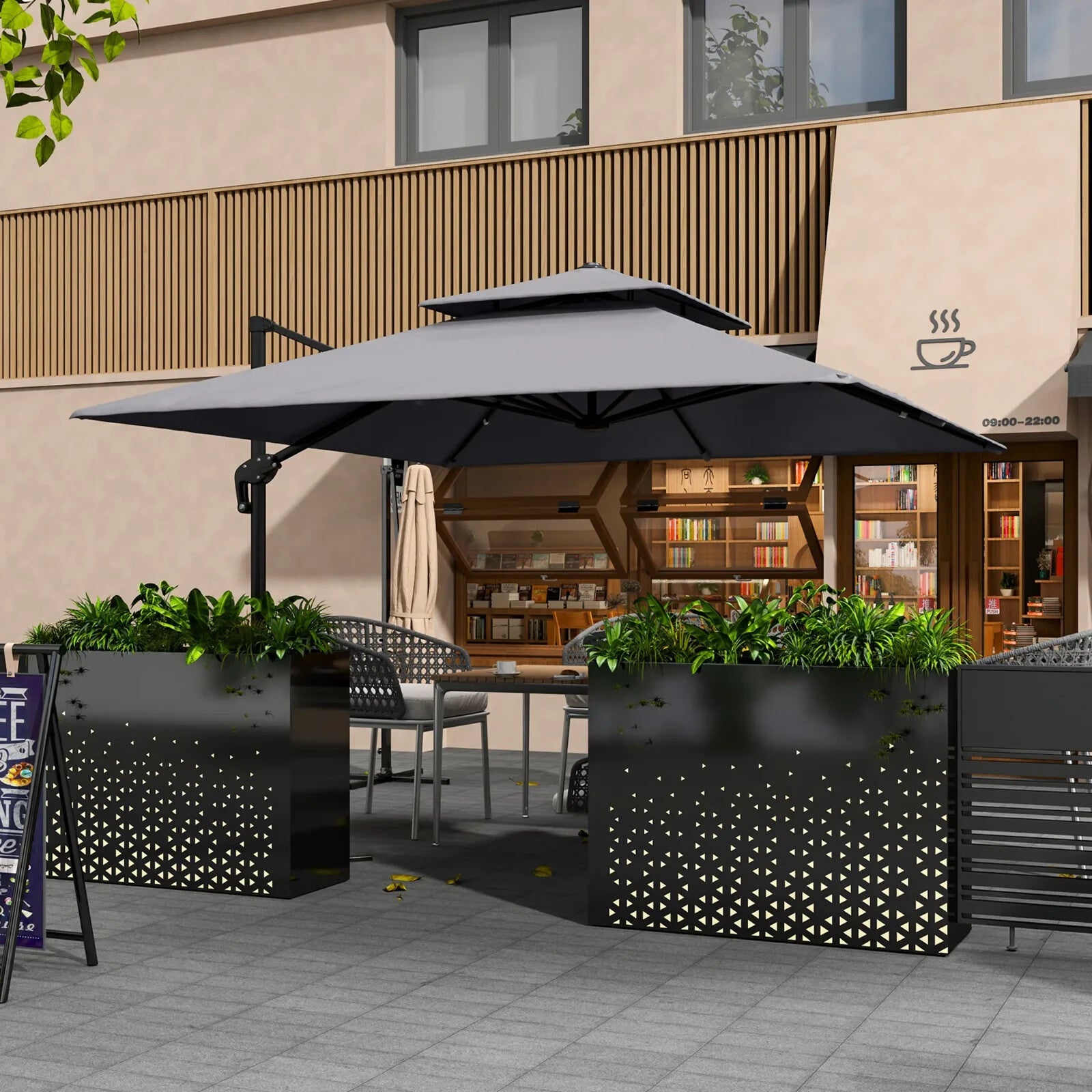 360° Cantilever Garden Parasol Umbrella 3 x 3m Outdoor Sun Shade Patio Grey Set - Home and Garden Furniture Shop - rustic - furniture