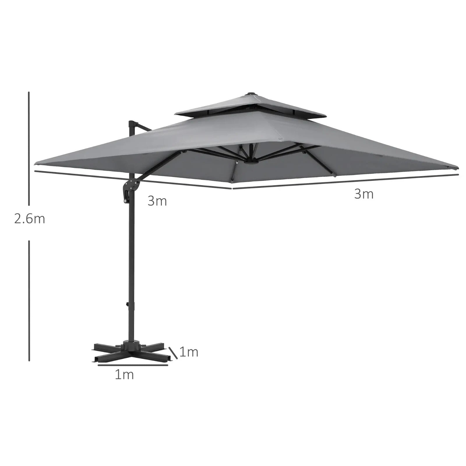360° Cantilever Garden Parasol Umbrella 3 x 3m Outdoor Sun Shade Patio Grey Set - Home and Garden Furniture Shop - rustic - furniture