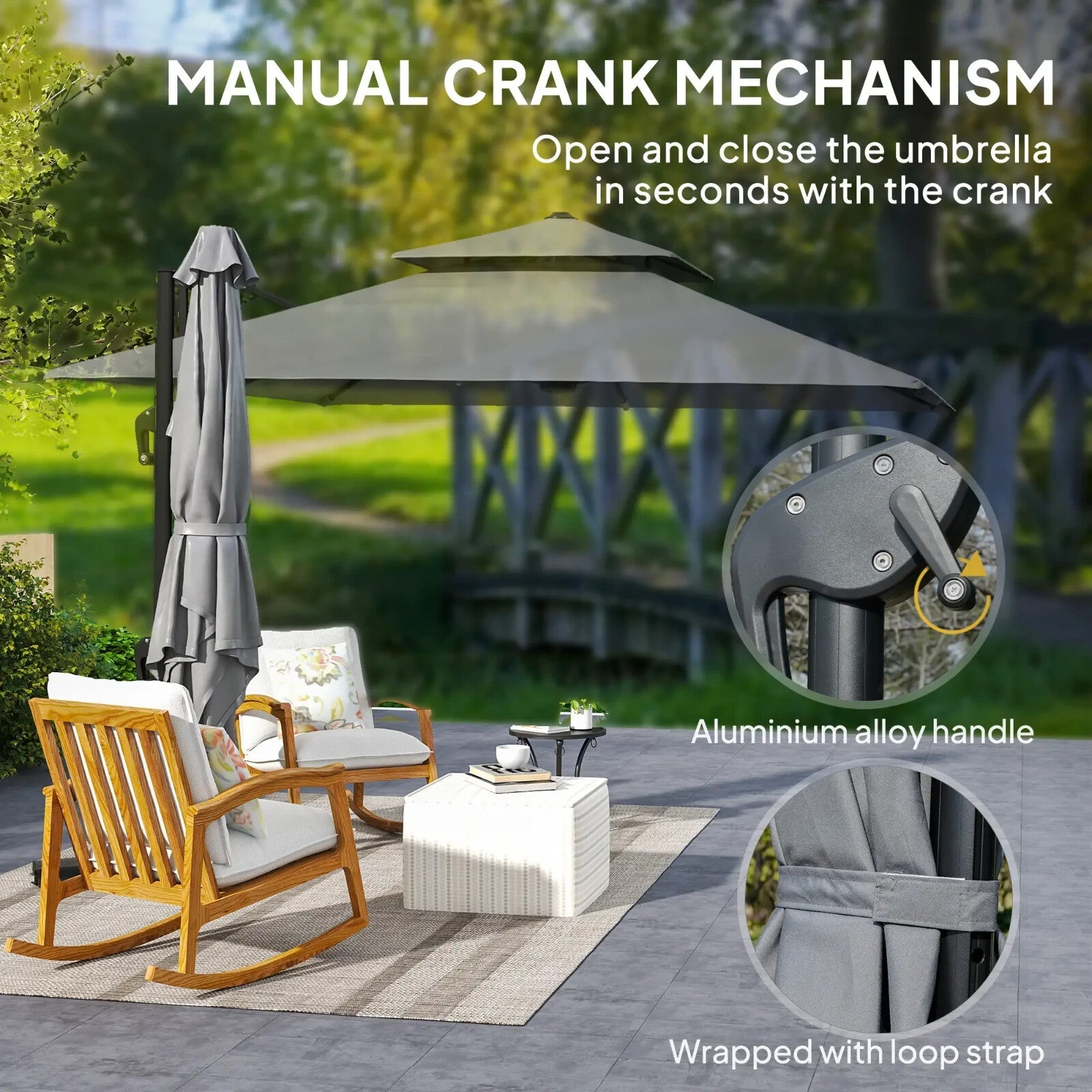 360° Cantilever Garden Parasol Umbrella 3 x 3m Outdoor Sun Shade Patio Grey Set - Home and Garden Furniture Shop - rustic - furniture