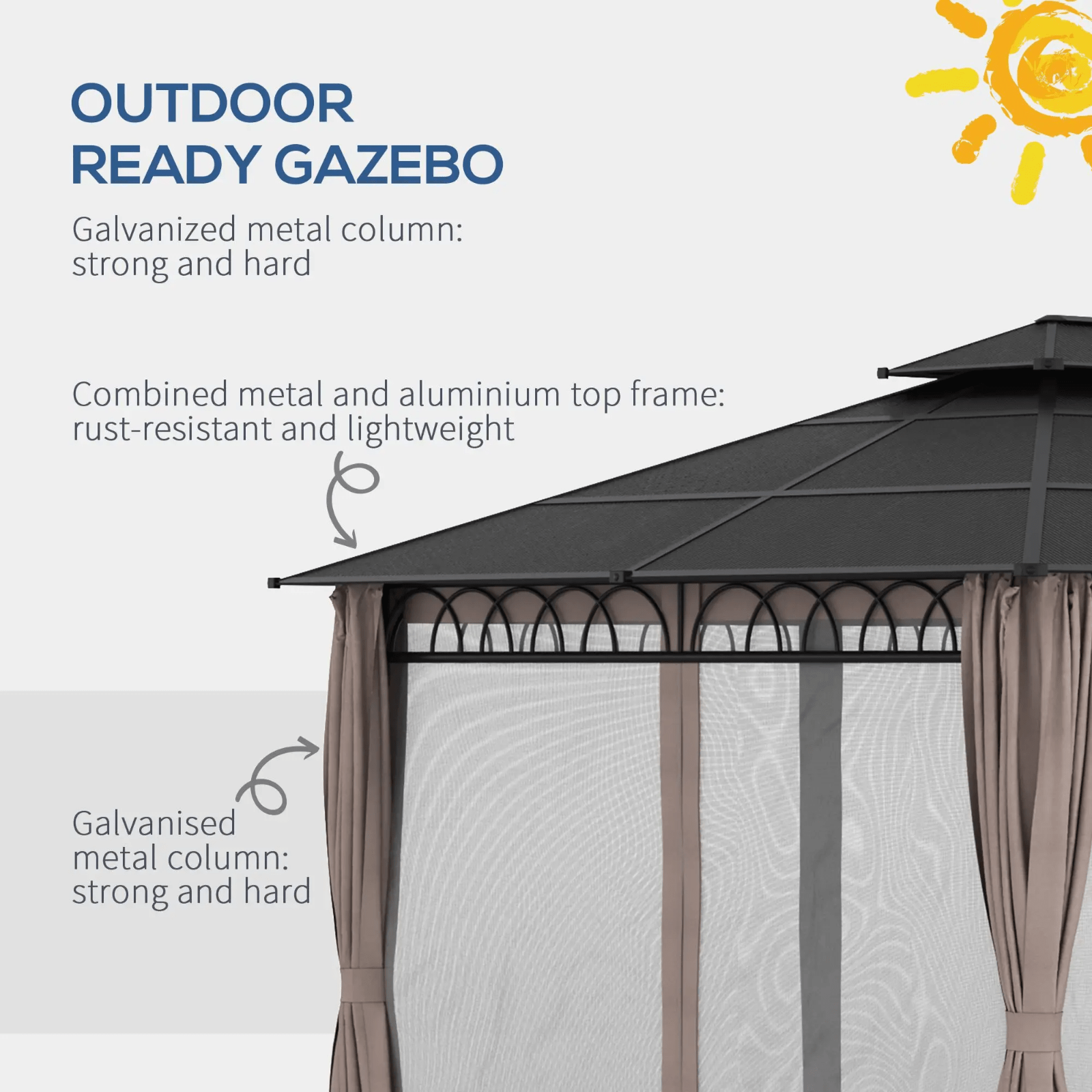 3.6m Double Roof Hard Top Gazebo Sides Metal Frame Party Tent Garden Patio Cover - Home and Garden Furniture Shop - rustic - furniture
