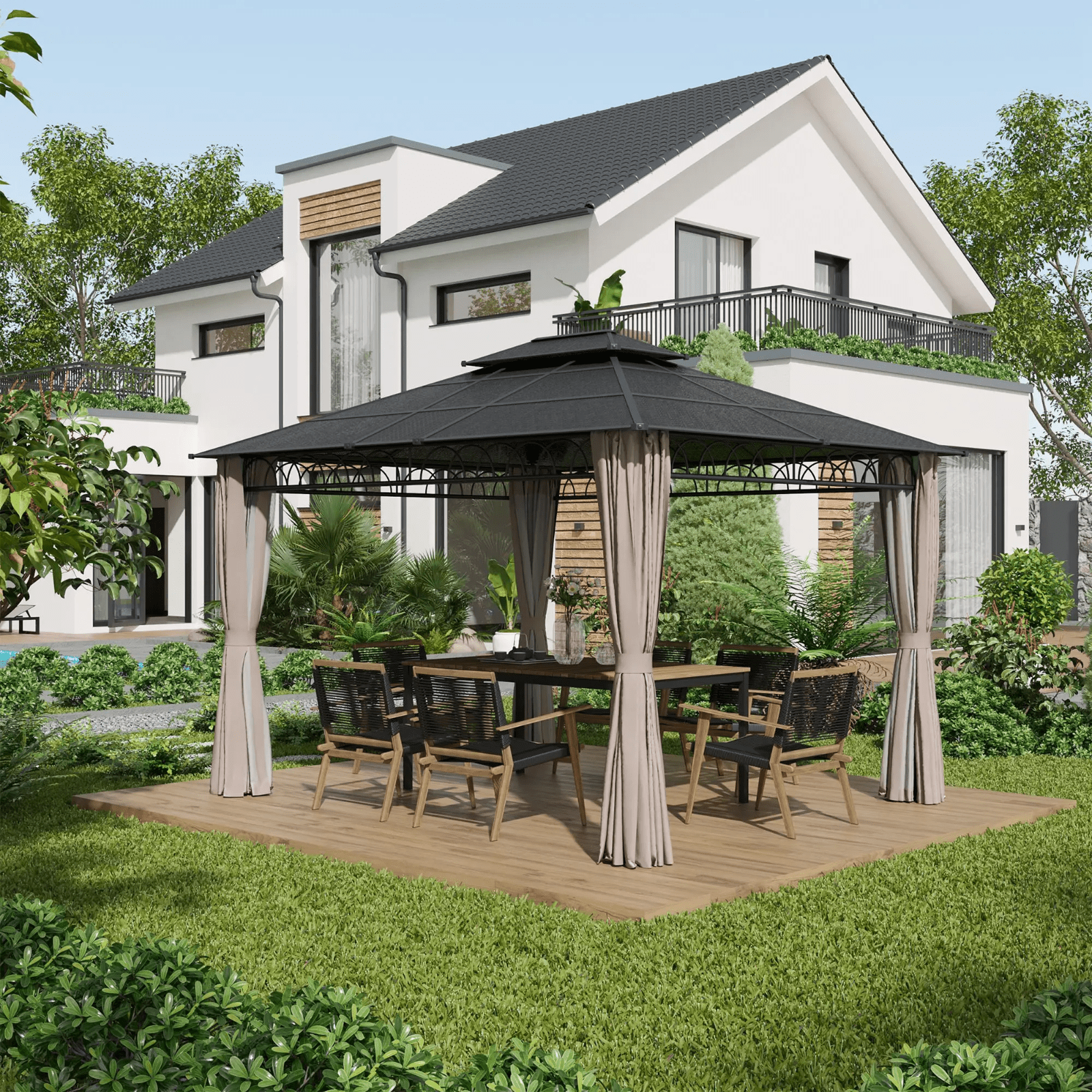3.6m Double Roof Hard Top Gazebo Sides Metal Frame Party Tent Garden Patio Cover - Home and Garden Furniture Shop - #rustic - furniture#