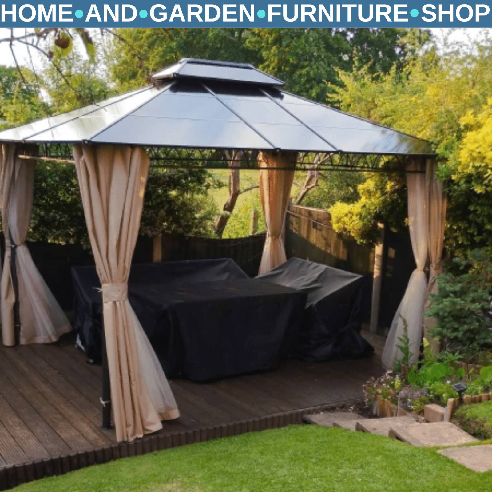 3.6m Double Roof Hard Top Gazebo Sides Metal Frame Party Tent Garden Patio Cover - Home and Garden Furniture Shop - rustic - furniture