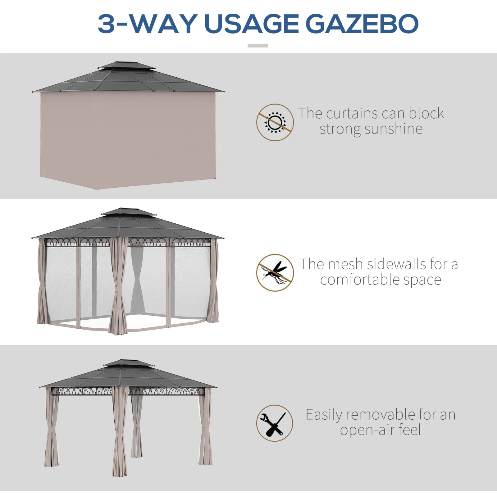 3.6m Double Roof Hard Top Gazebo Sides Metal Frame Party Tent Garden Patio Cover - Home and Garden Furniture Shop - rustic - furniture