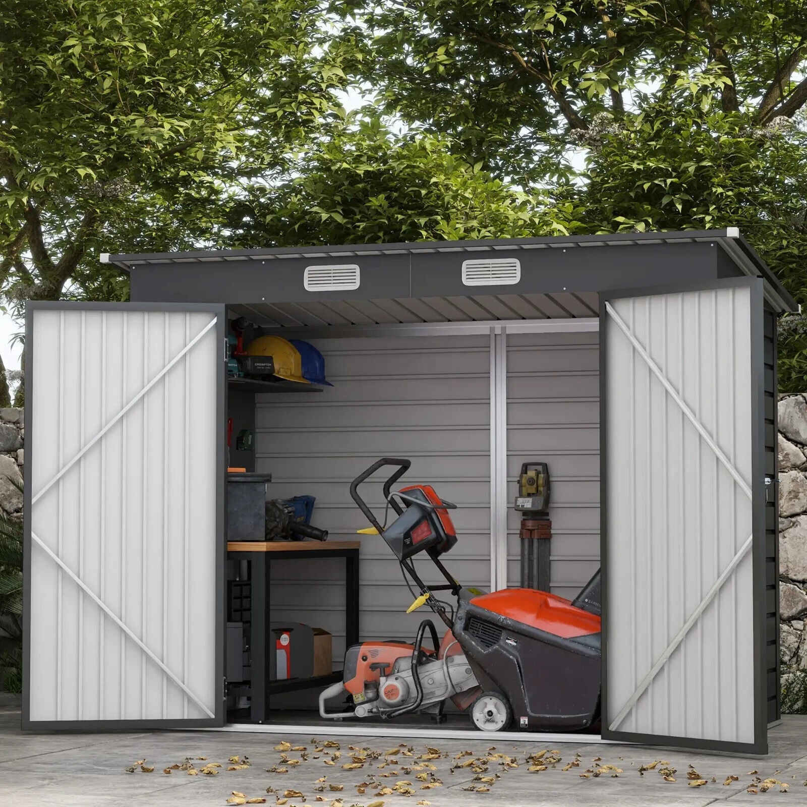 3.7 x 7.9ft Galvanised Garden Storage Shed Steel Outdoor Shed with Double Doors - Home and Garden Furniture Shop - #rustic - furniture#