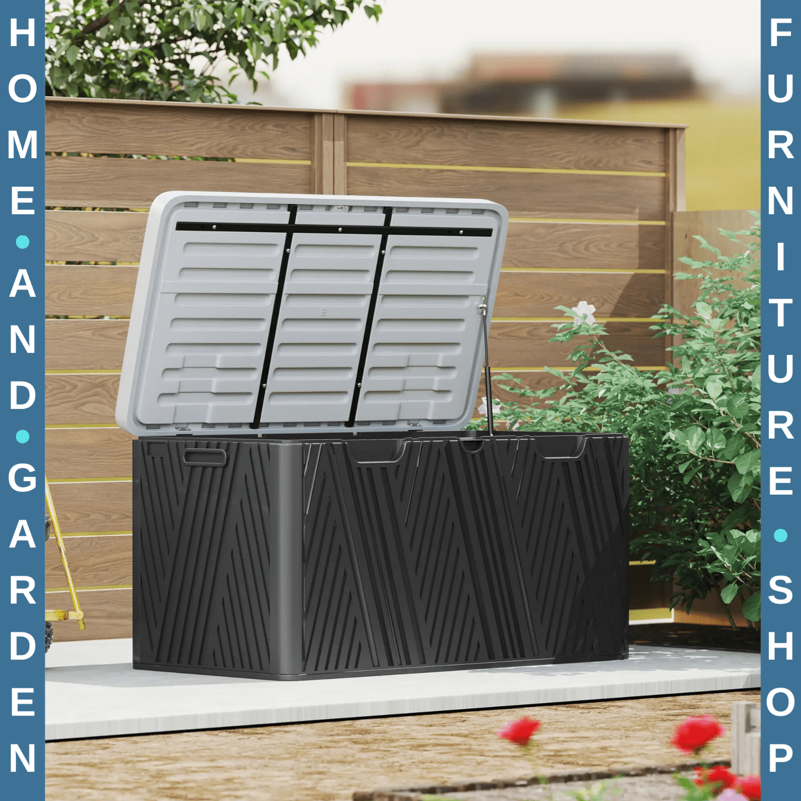 380L Garden Storage Box Outdoor Waterproof Double Layer with Lockable Lid Handle - Home and Garden Furniture Shop - rustic - furniture