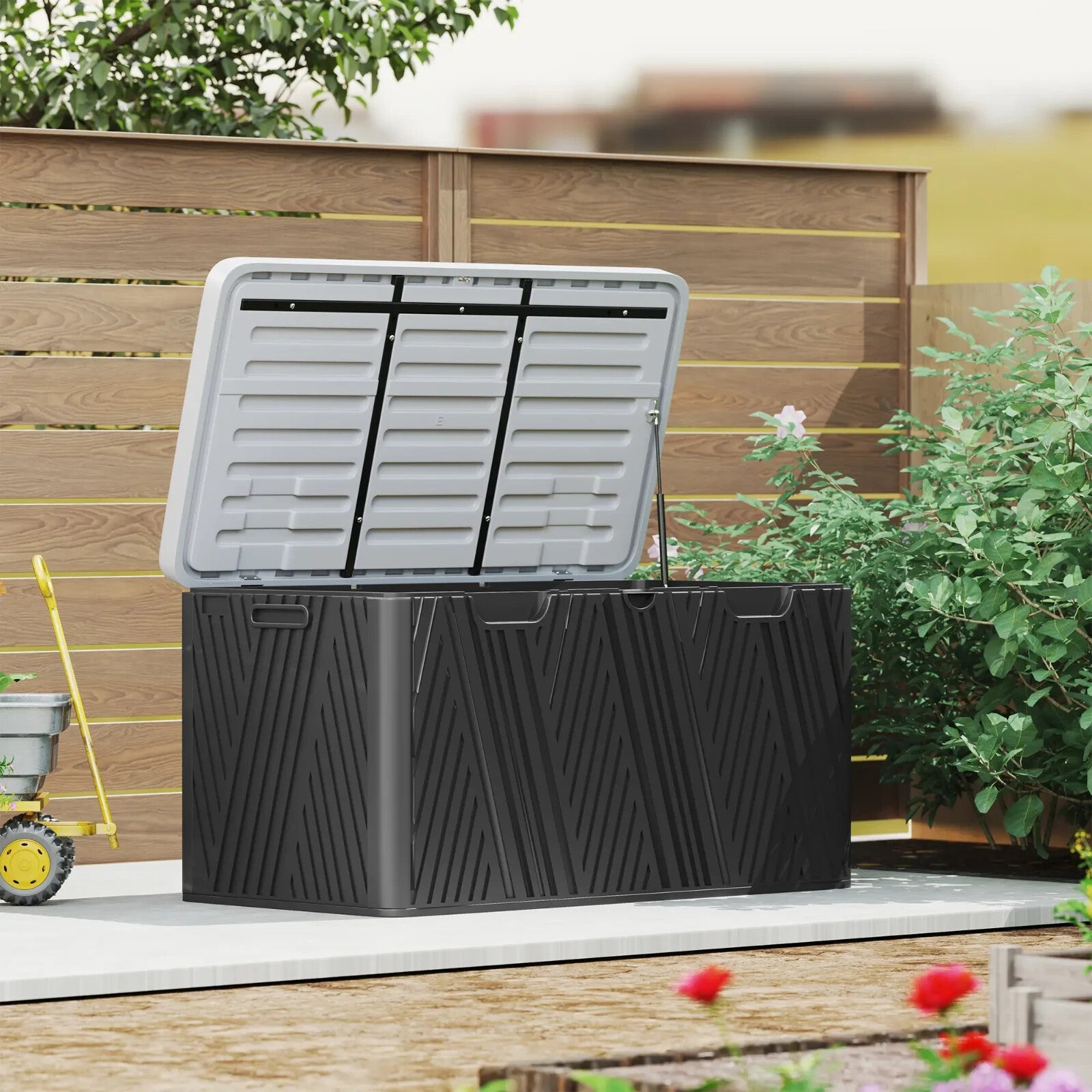 380L Garden Storage Box Outdoor Waterproof Double Layer with Lockable Lid Handle - Home and Garden Furniture Shop - rustic - furniture