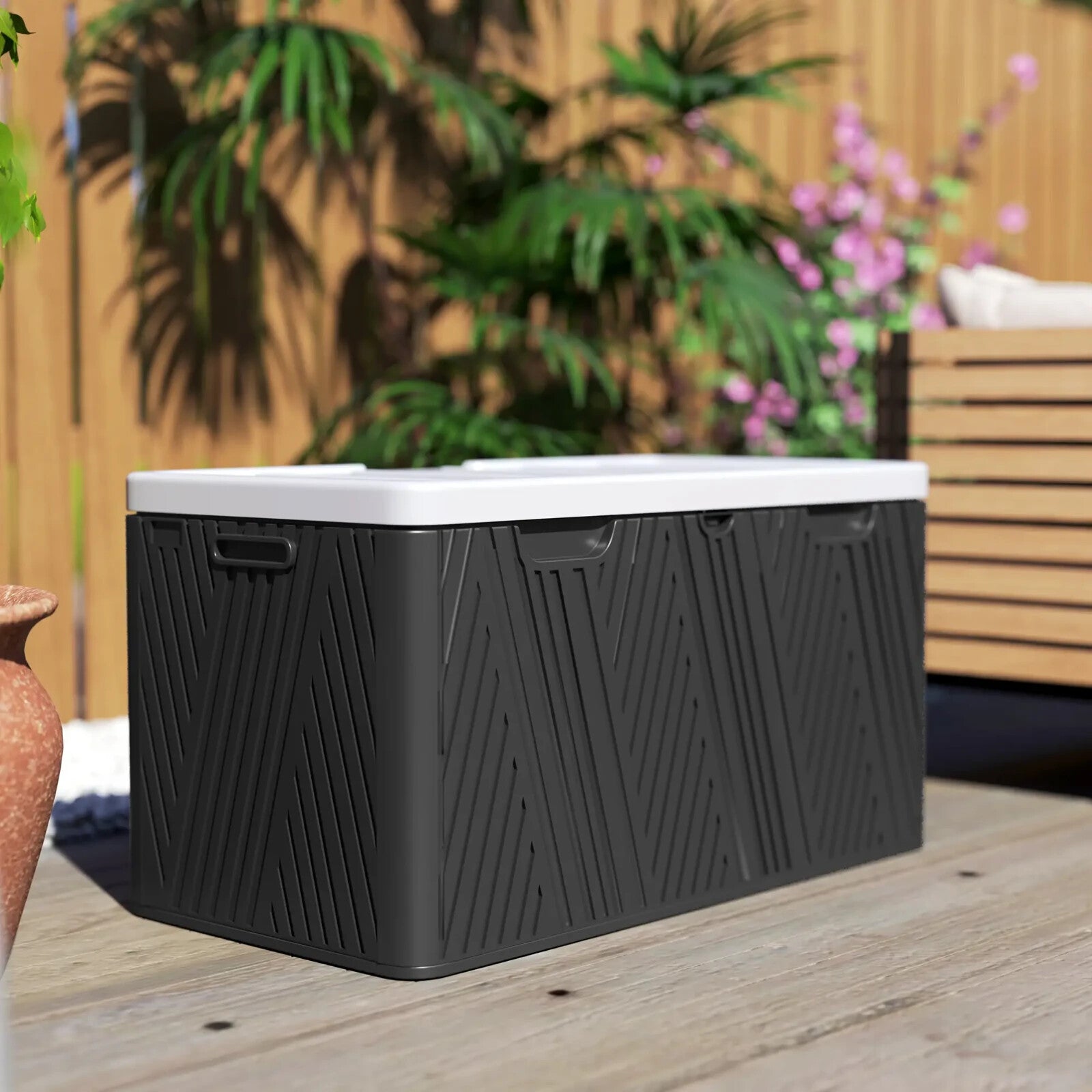 380L Garden Storage Box Outdoor Waterproof Double Layer with Lockable Lid Handle - Home and Garden Furniture Shop - rustic - furniture