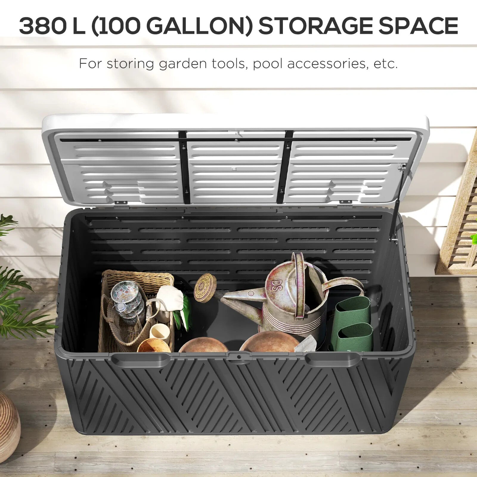 380L Garden Storage Box Outdoor Waterproof Double Layer with Lockable Lid Handle - Home and Garden Furniture Shop - rustic - furniture