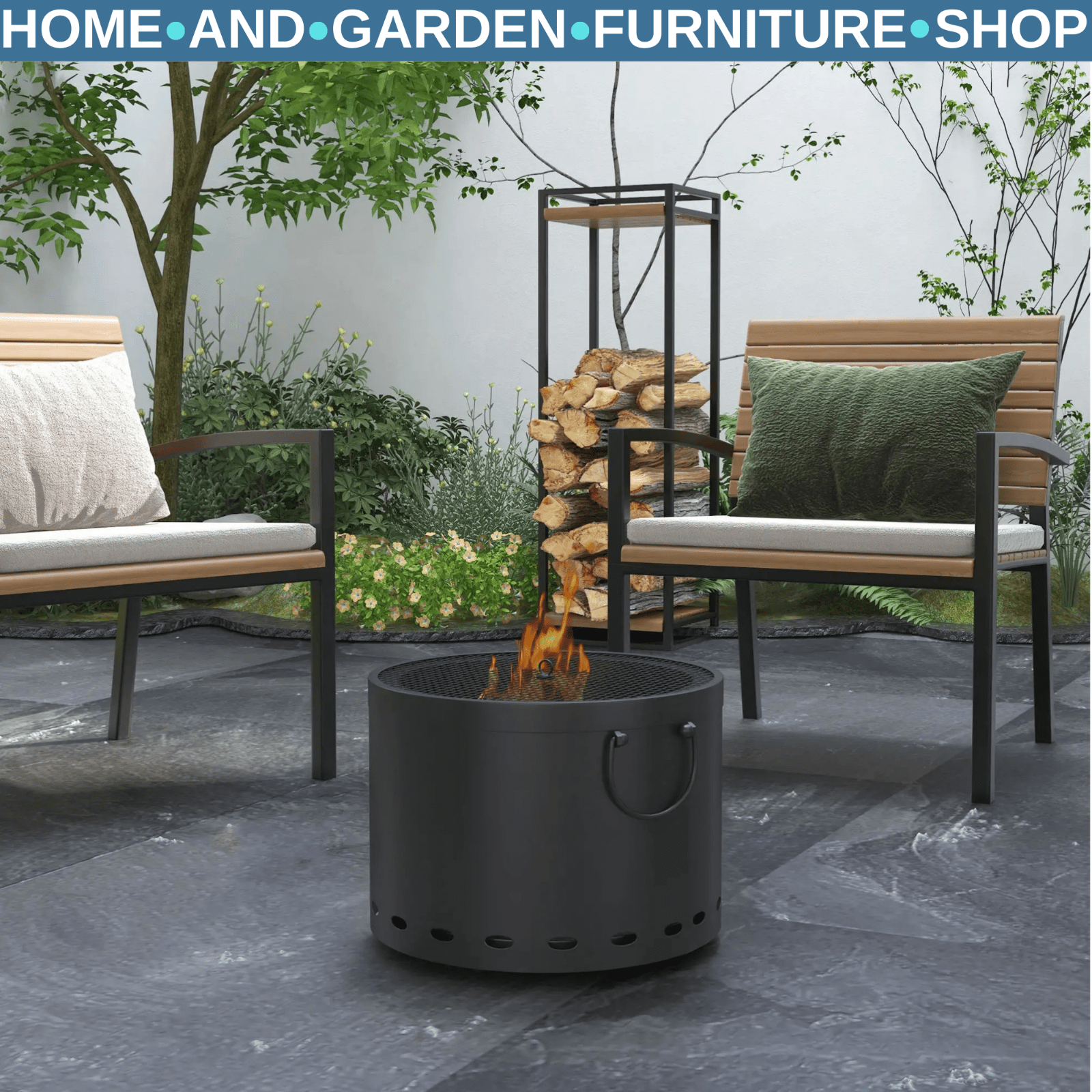 38cm Smokeless Portable Wood Burning Firepit with Screen and Poker for Camping - Home and Garden Furniture Shop - rustic - furniture