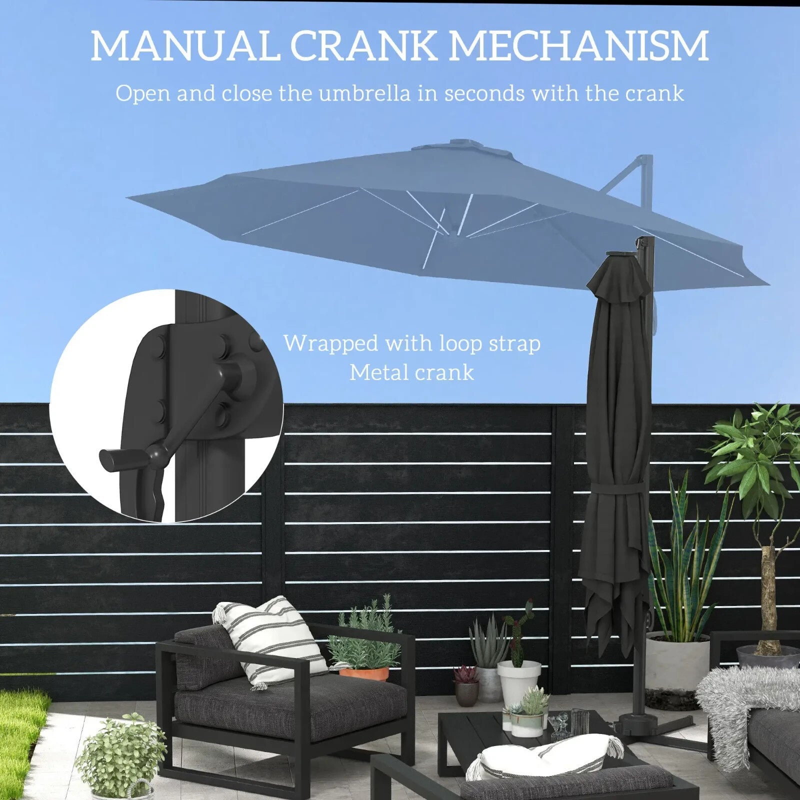 3m Adjustable Cantilever Parasol with Base and Solar LED Lights Garden Umbrella - Home and Garden Furniture Shop - rustic - furniture