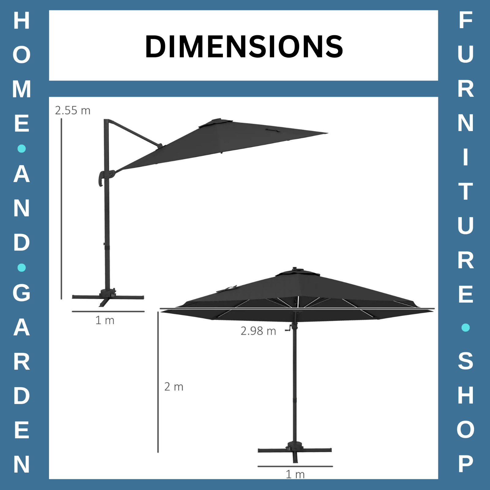 3m Adjustable Cantilever Parasol with Base and Solar LED Lights Garden Umbrella - Home and Garden Furniture Shop - rustic - furniture