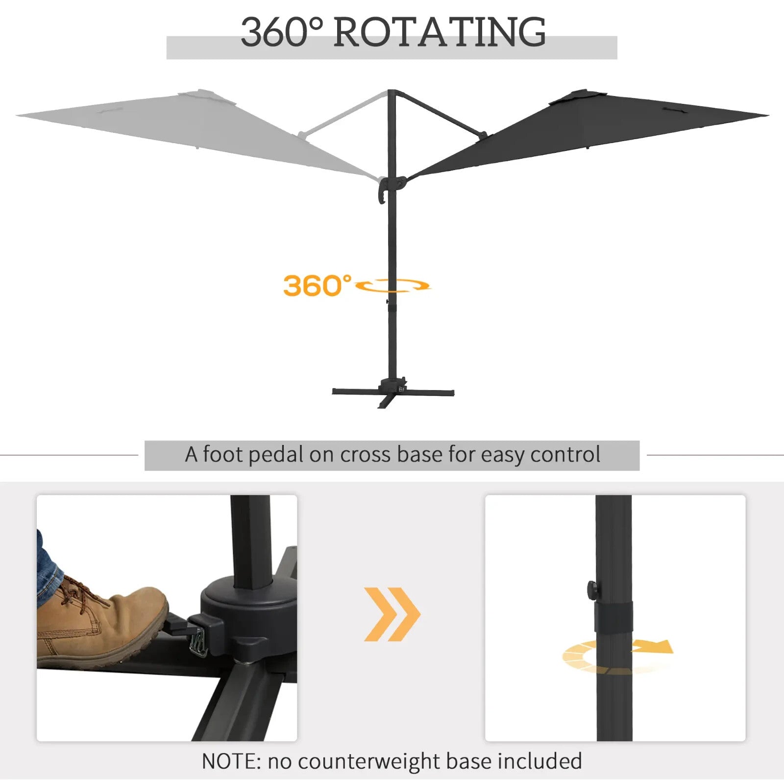 3m Adjustable Cantilever Parasol with Base and Solar LED Lights Garden Umbrella - Home and Garden Furniture Shop - rustic - furniture