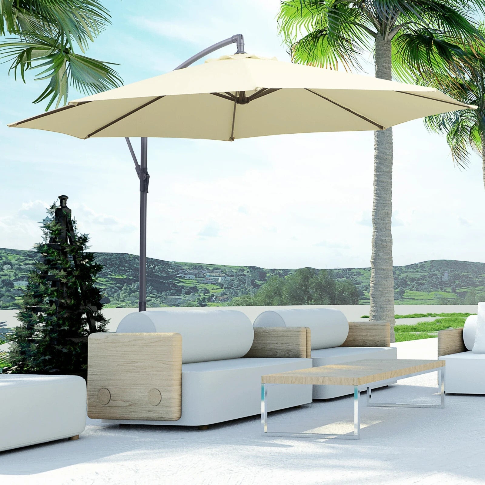 3m Banana Cantilever Parasol Garden Hanging Sun Umbrella Outdoor Patio Shade - Home and Garden Furniture Shop - rustic - furniture
