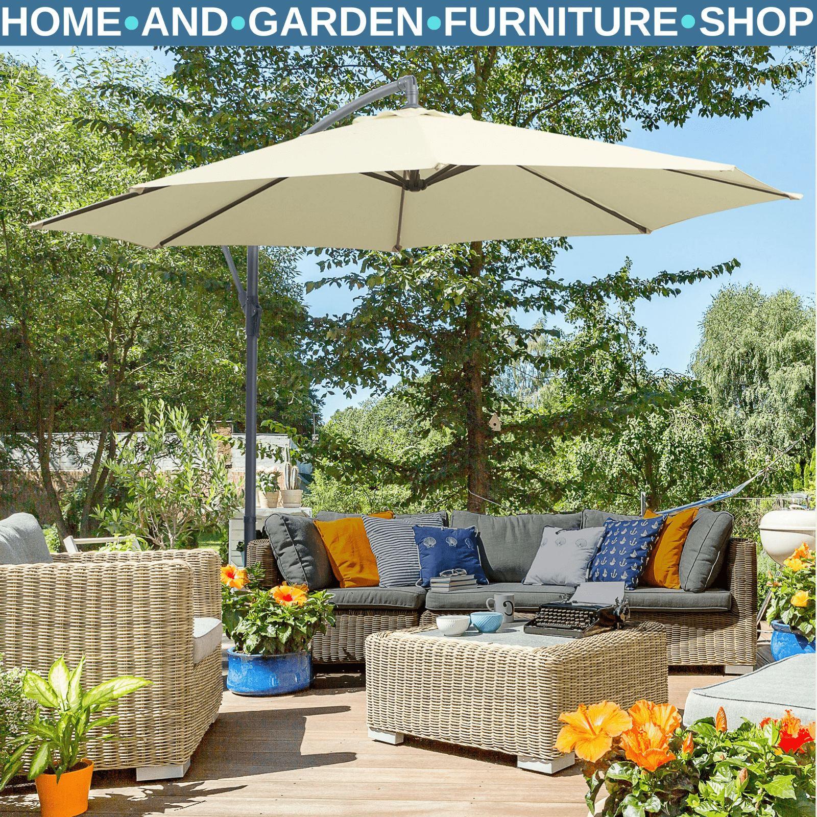 3m Banana Cantilever Parasol Garden Hanging Sun Umbrella Outdoor Patio Shade - Home and Garden Furniture Shop - rustic - furniture