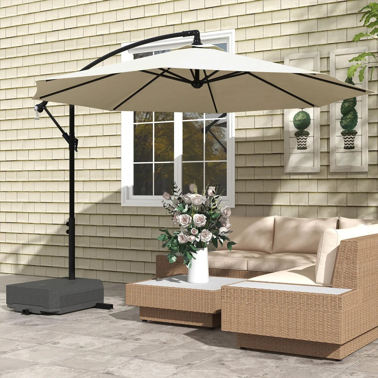 3m Banana Cantilever Parasol Garden Hanging Sun Umbrella Outdoor Patio Shade - Home and Garden Furniture Shop - rustic - furniture