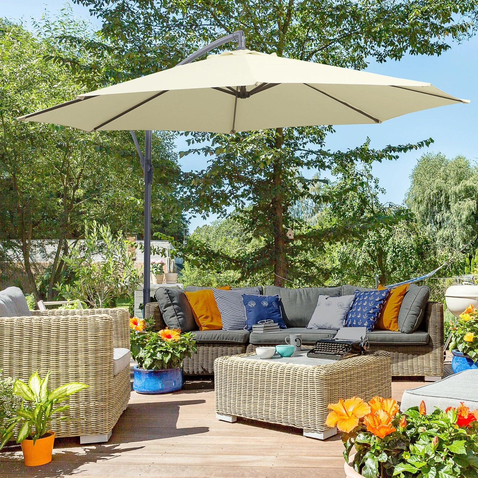 3m Banana Cantilever Parasol Garden Hanging Sun Umbrella Outdoor Patio Shade - Home and Garden Furniture Shop - rustic - furniture