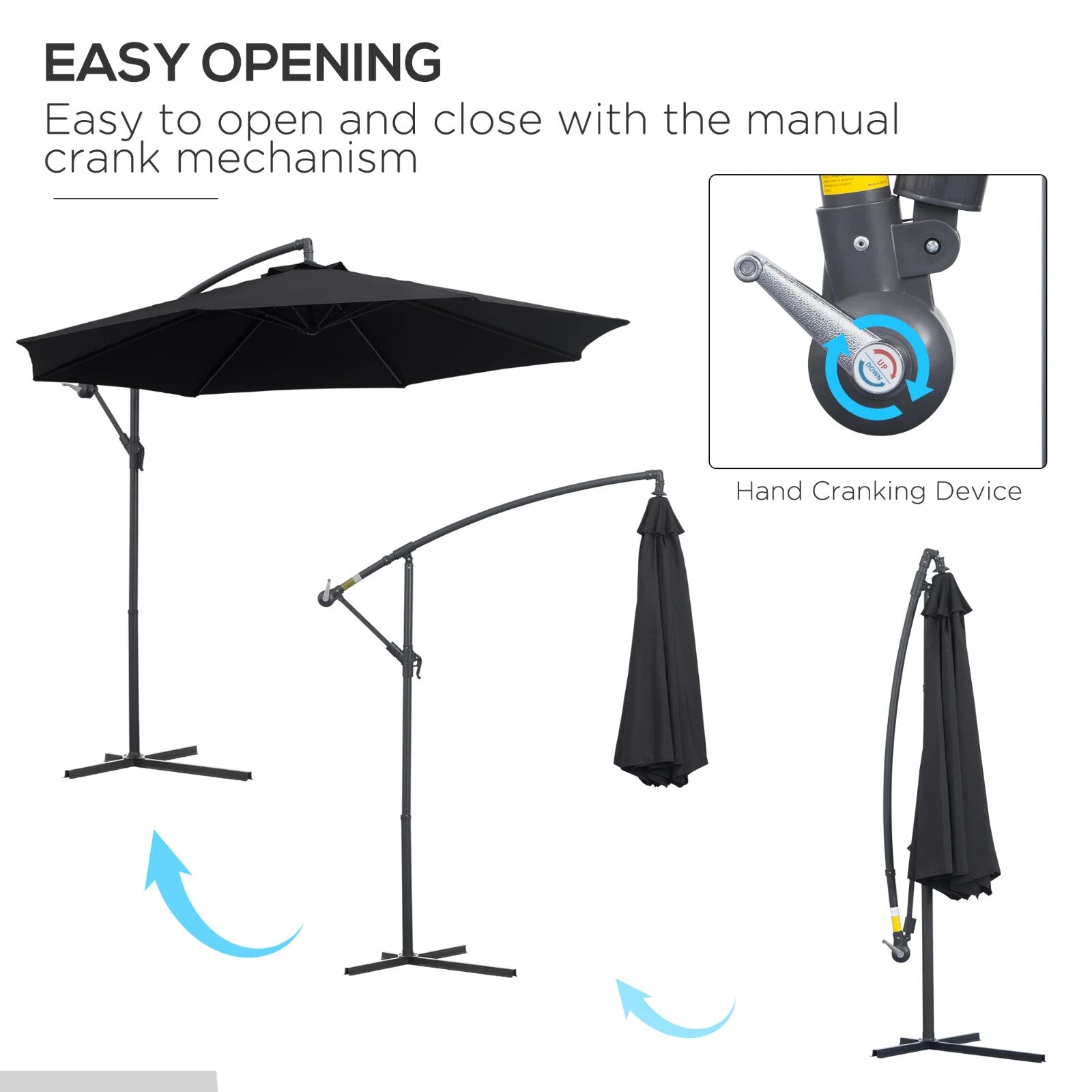 3m Banana Cantilever Parasol with Rattan Base Garden Patio Sun Umbrella Shade - Home and Garden Furniture Shop - rustic - furniture