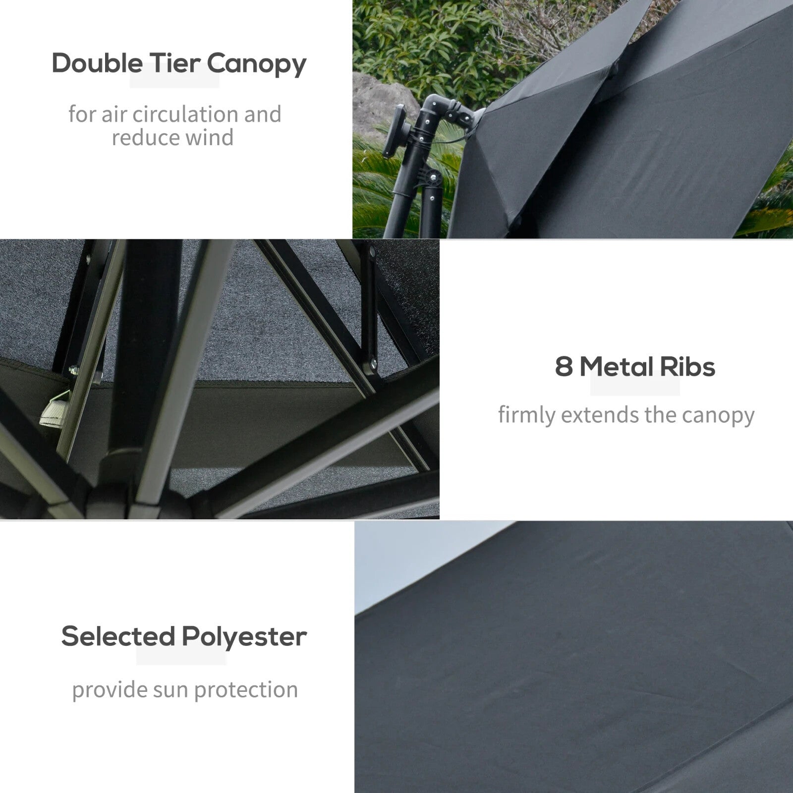 3m Black Cantilever Parasol with LED Solar Lights Crank Handle and Cross Base - Home and Garden Furniture Shop - rustic - furniture