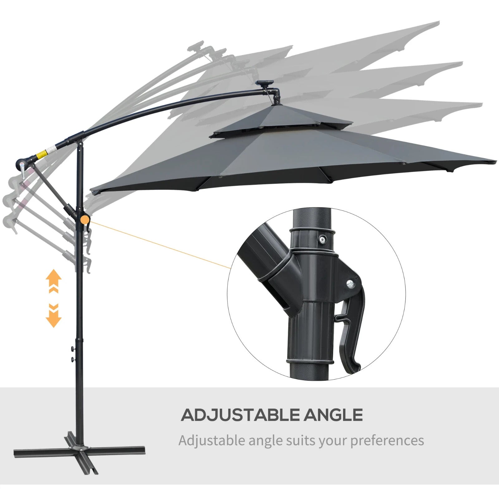 3m Black Cantilever Parasol with LED Solar Lights Crank Handle and Cross Base - Home and Garden Furniture Shop - rustic - furniture