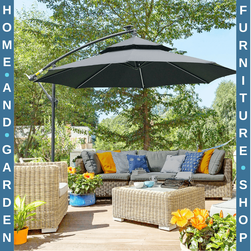 3m Black Cantilever Parasol with LED Solar Lights Crank Handle and Cross Base - Home and Garden Furniture Shop - rustic - furniture