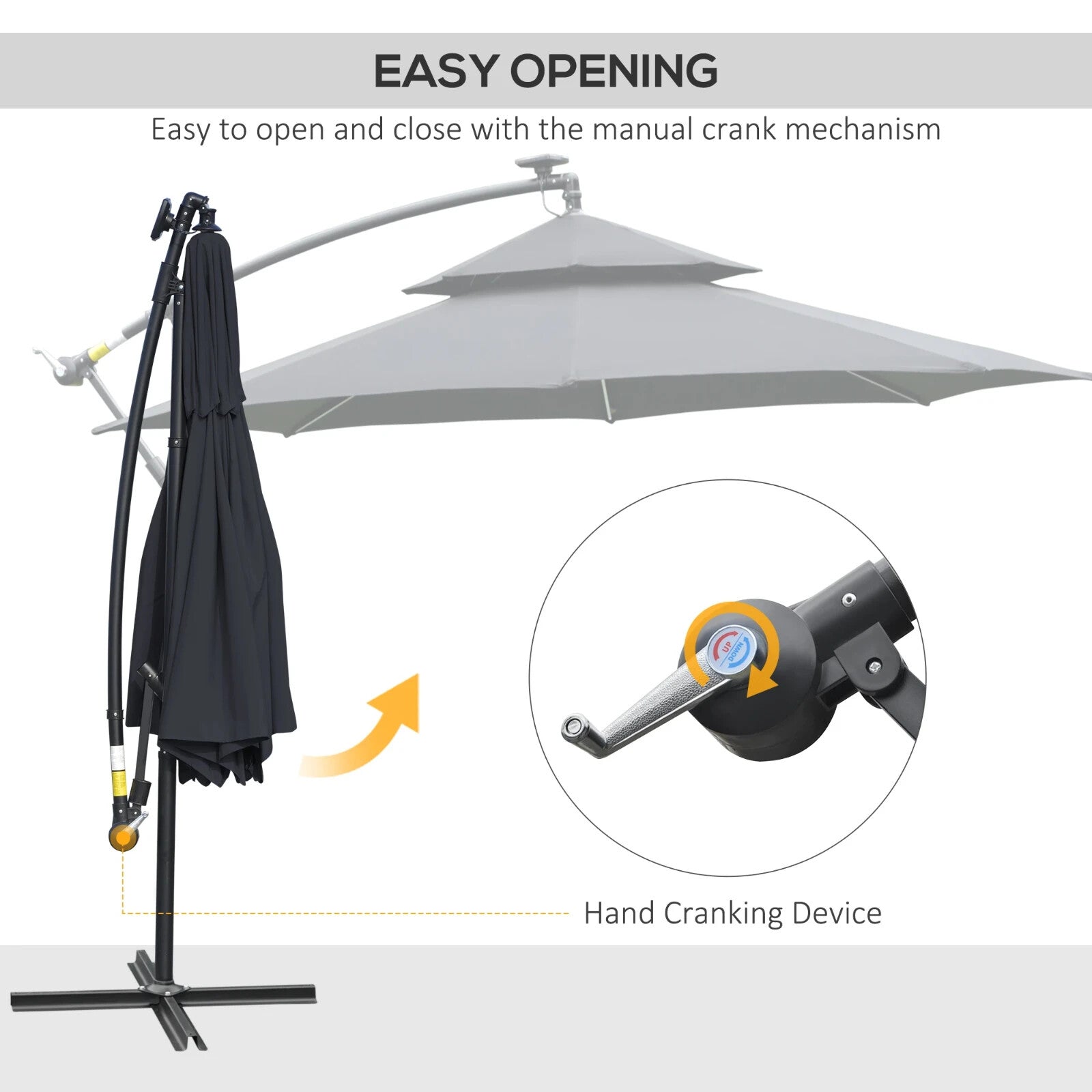 3m Black Cantilever Parasol with LED Solar Lights Crank Handle and Cross Base - Home and Garden Furniture Shop - rustic - furniture