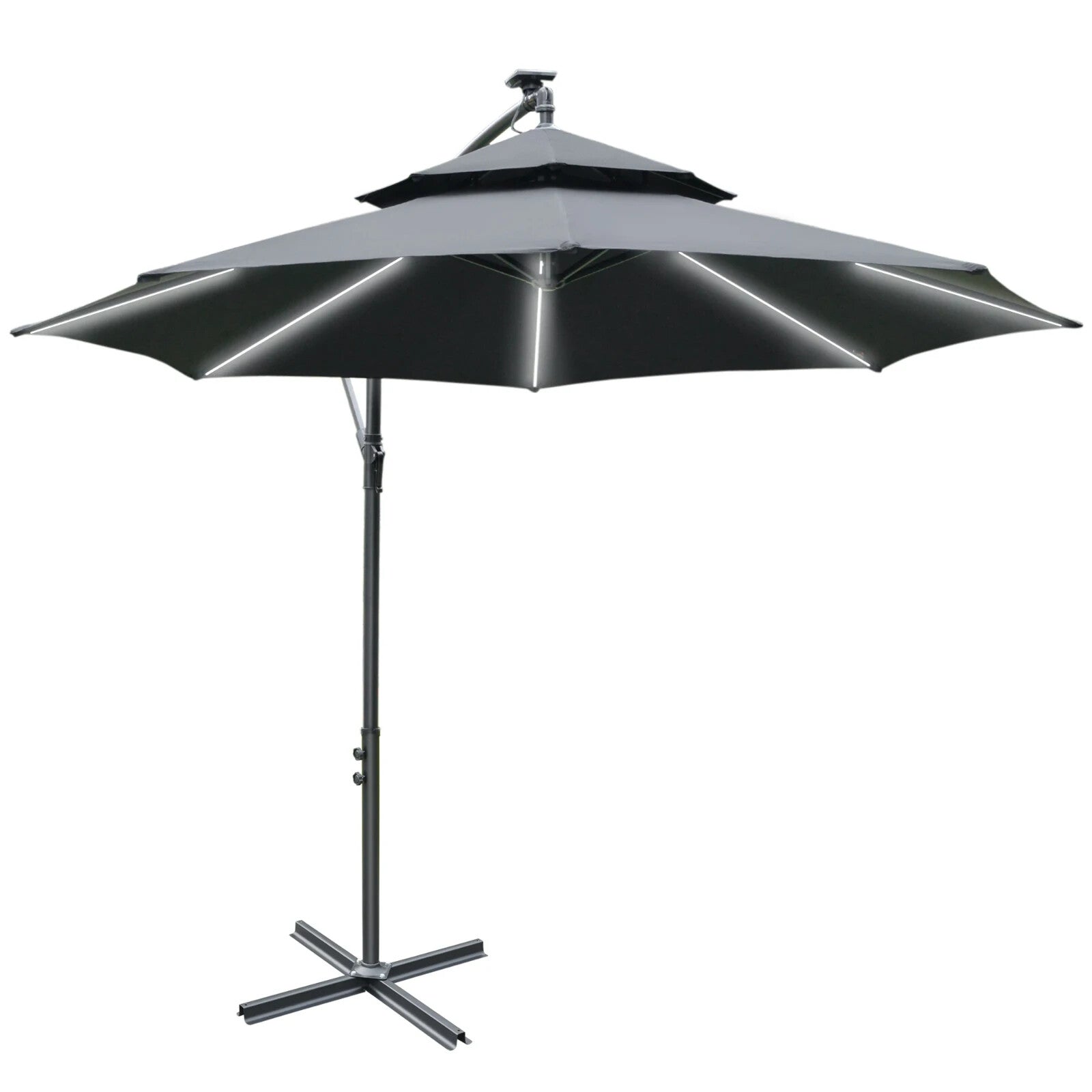 3m Black Cantilever Parasol with LED Solar Lights Crank Handle and Cross Base - Home and Garden Furniture Shop - rustic - furniture