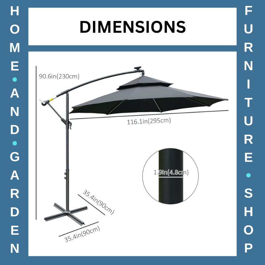 3m Black Cantilever Parasol with LED Solar Lights Crank Handle and Cross Base - Home and Garden Furniture Shop - #rustic - furniture#