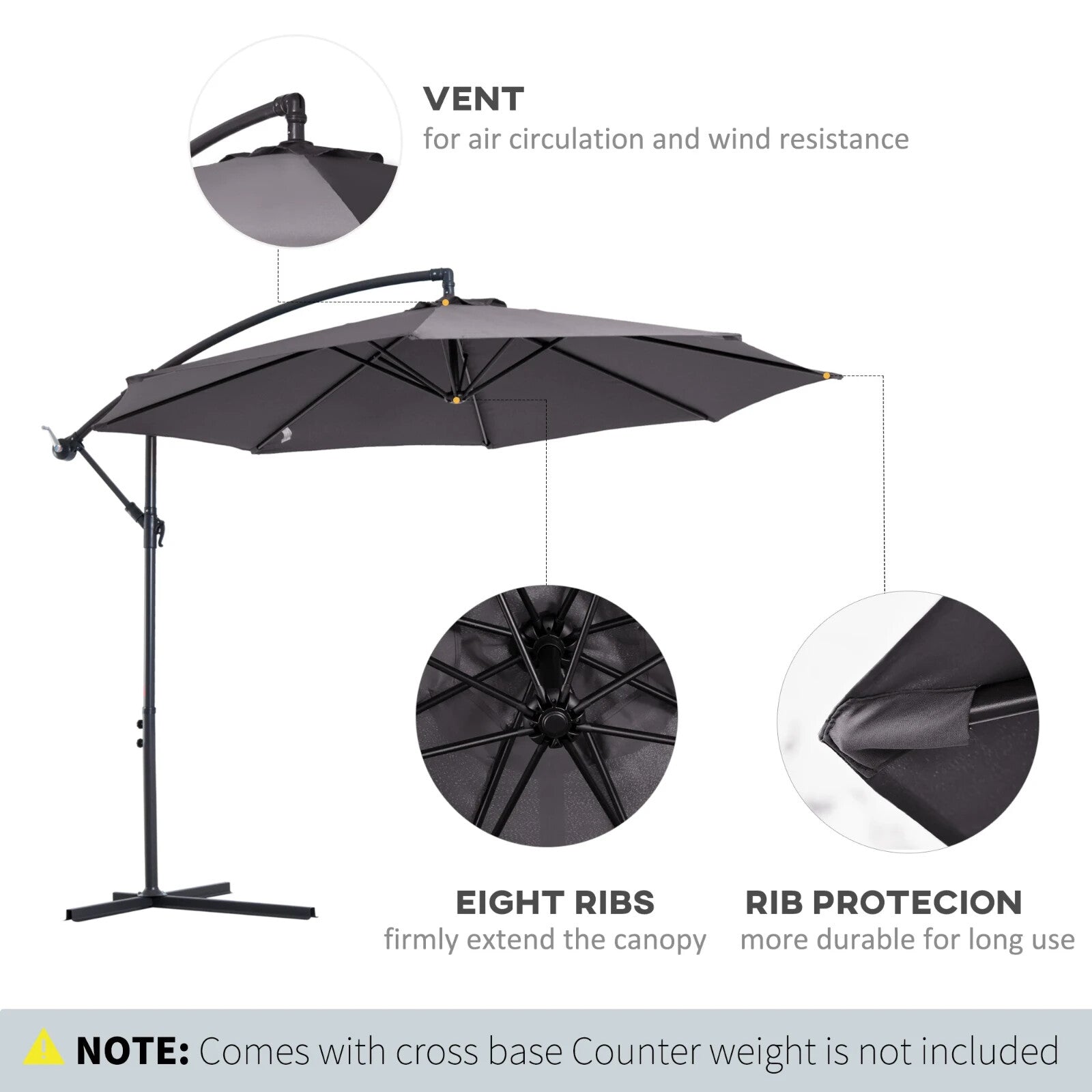3m Cantilever Garden Parasol Hanging Banana Umbrella for Patio or Outdoor Shade - Home and Garden Furniture Shop - rustic - furniture