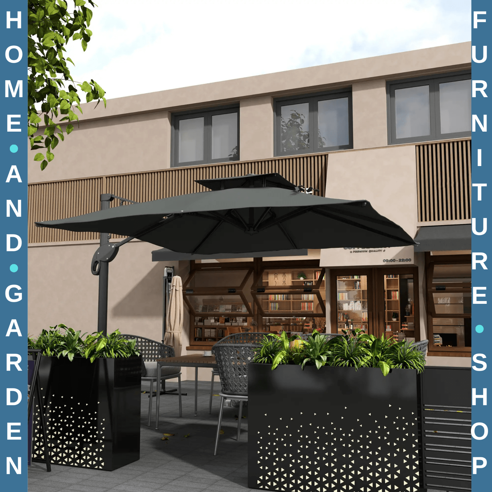 3m Cantilever Garden Parasol w/ Hydraulic Lift & Cross Base Dual Vented Sunshade - Home and Garden Furniture Shop - rustic - furniture