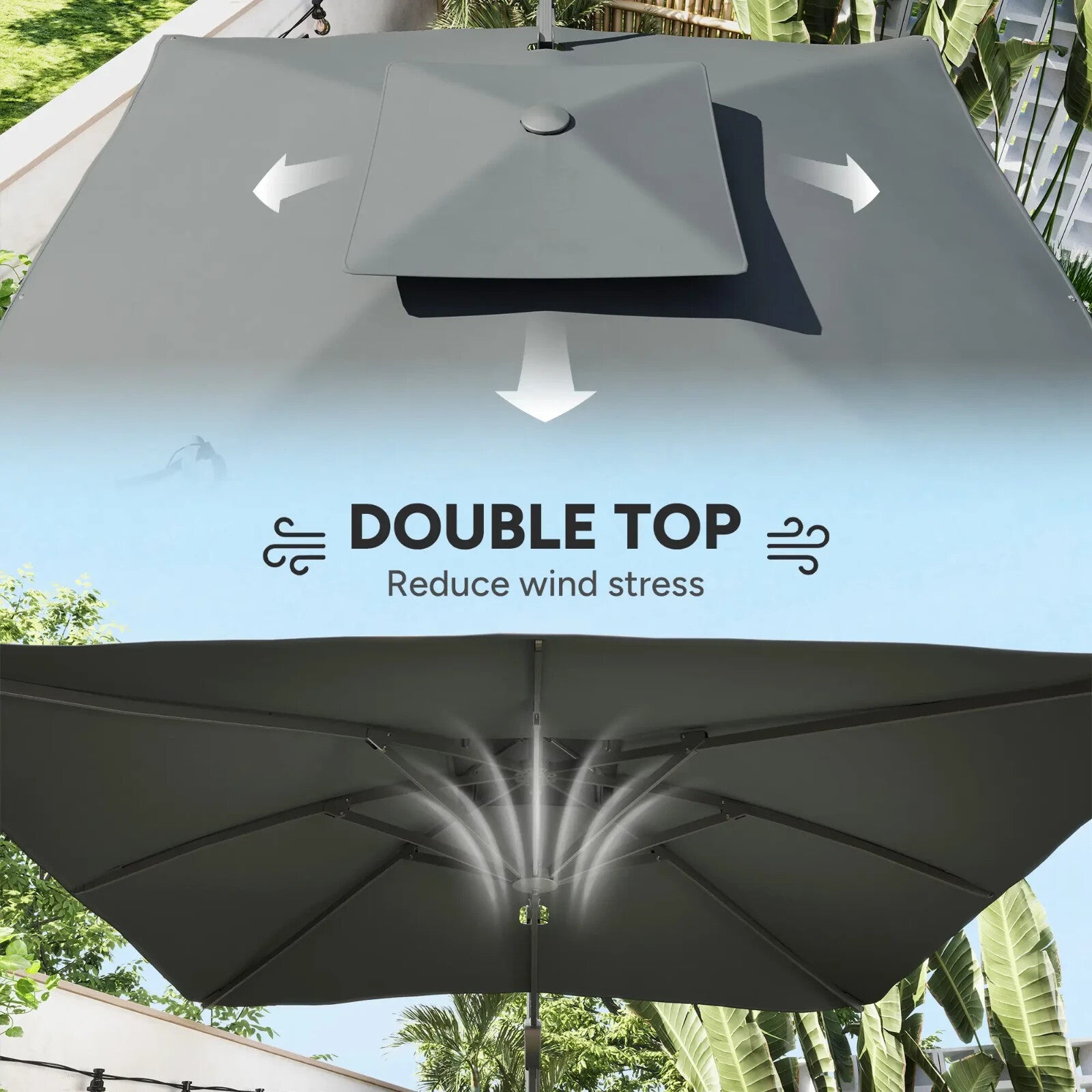 3m Cantilever Garden Parasol w/ Hydraulic Lift & Cross Base Dual Vented Sunshade - Home and Garden Furniture Shop - rustic - furniture