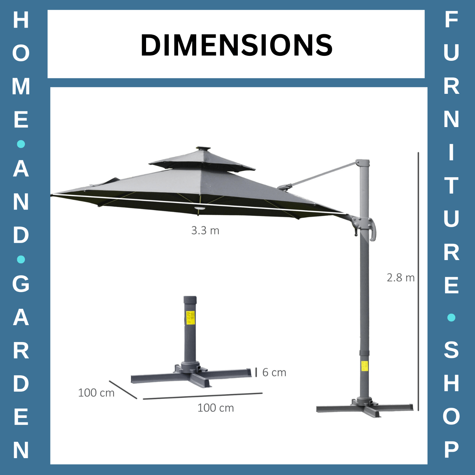 3m Cantilever Garden Parasol with LED Lights, Power Bank and 360° Rotating Base - Home and Garden Furniture Shop - rustic - furniture