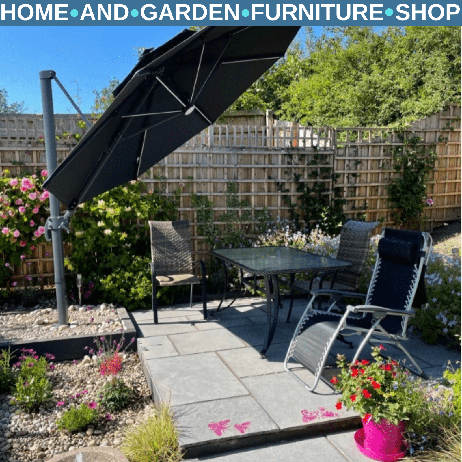 3m Cantilever Garden Parasol with LED Lights, Power Bank and 360° Rotating Base - Home and Garden Furniture Shop - rustic - furniture